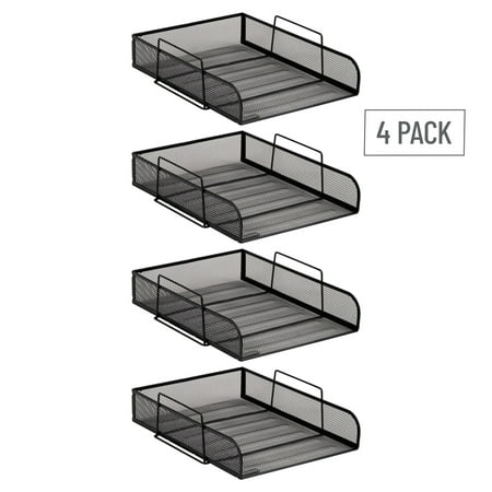 Mind Reader - Stackable Paper Tray, Desktop Organizer, File Storage, Office, Metal Mesh, 10.5"L x13.5"W x11.25"H, 4 Pcs. - Black