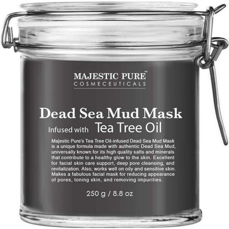 MAJESTIC PURE Dead Sea Mud Mask Infused With Tea Tree Oil - Supports Acne Prone and Oily Skin, for Women and Men - Fights Whitehead and Blackhead - Helps Reduce the Appearances of Scars (Best Way To Reduce Acne Scars)