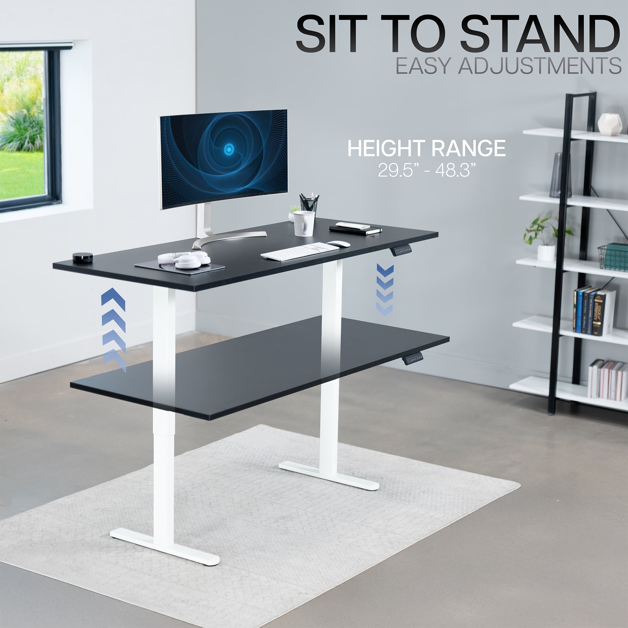 VIVO Dual Motor 71” x 30” Standing Desk, 1-Piece Black Top, White Frame