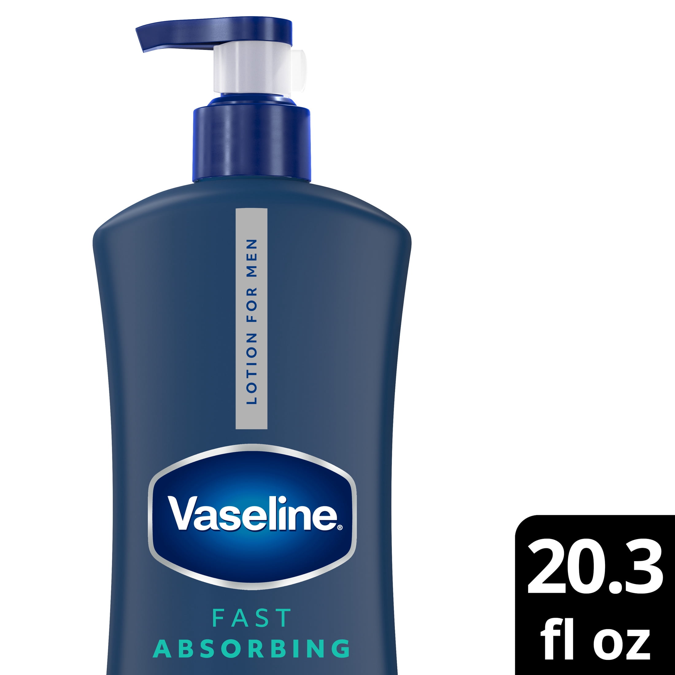Vaseline Men Fast Absorbing 3-in-1 Face, Hands & Body Lotion For Men, For Dry Skin, Absorbs in Just 15 Seconds for Moisturized Skin, 20.3 Fl oz