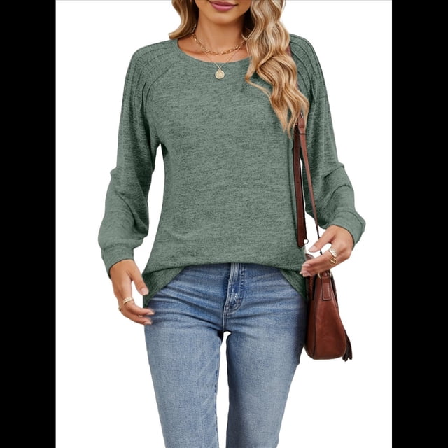 Sudadera para Mujer, Cuello Redondo, Plisada, Larga, Túnica, Ropa de Invierno 2025 Verde XXL
