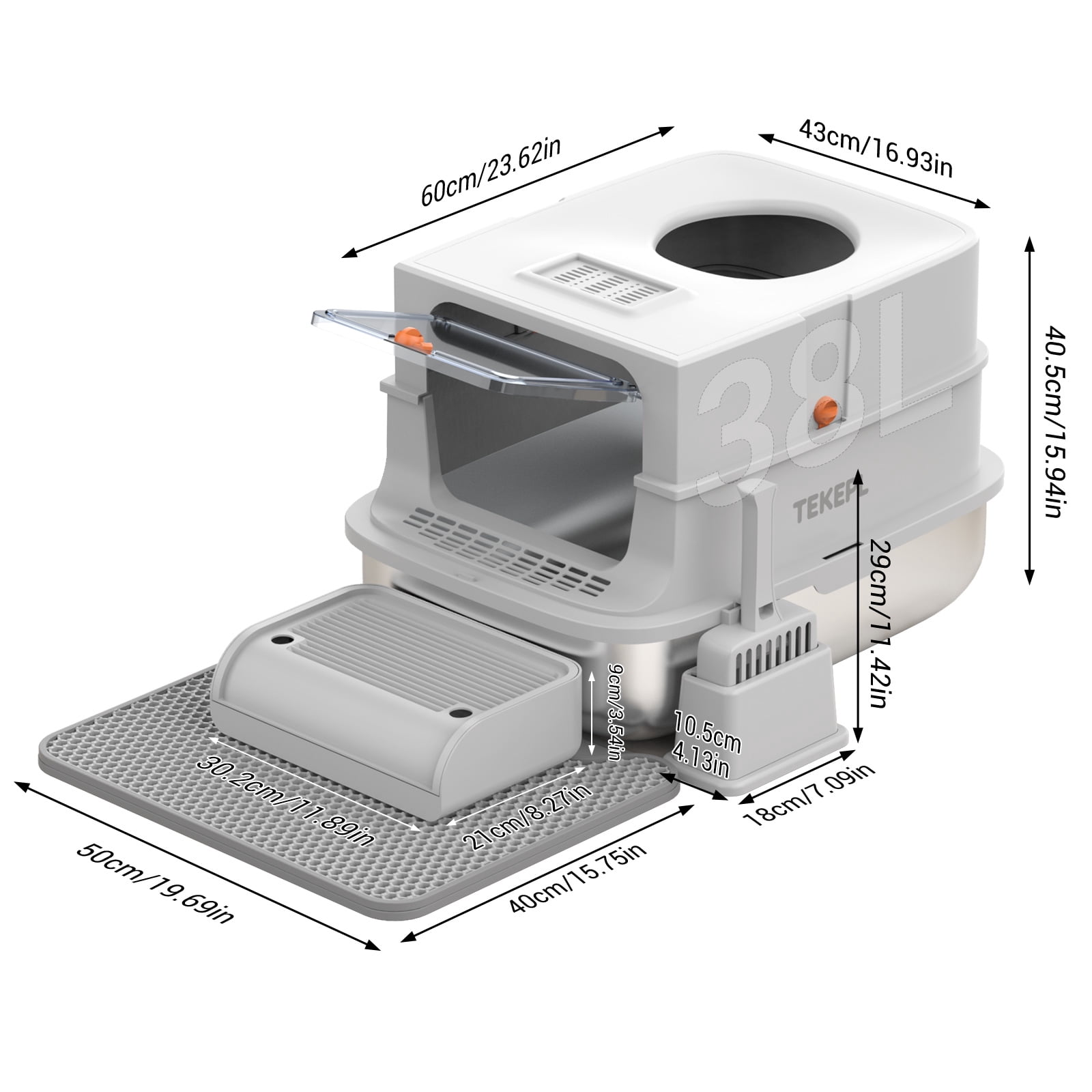Lohoms Stainless Steel Litter Box with Lid, XL Extra Large Enclosed Cat Litter Box for Big Cats 110° Flip Cover, Front & Top Dual Entry, High Sided Litter Box & Pedal & Scoop, Anti-Leakage