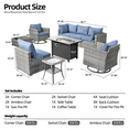 thumbnail image 3 of Vcatnet Outdoor Patio Furniture Sets, 9 Pieces Sectional Sofa with Fire Pit, All Weather Wicker Conversation Set with Swivel Glider Chairs and Coffee Table, Denim Blue, 3 of 10