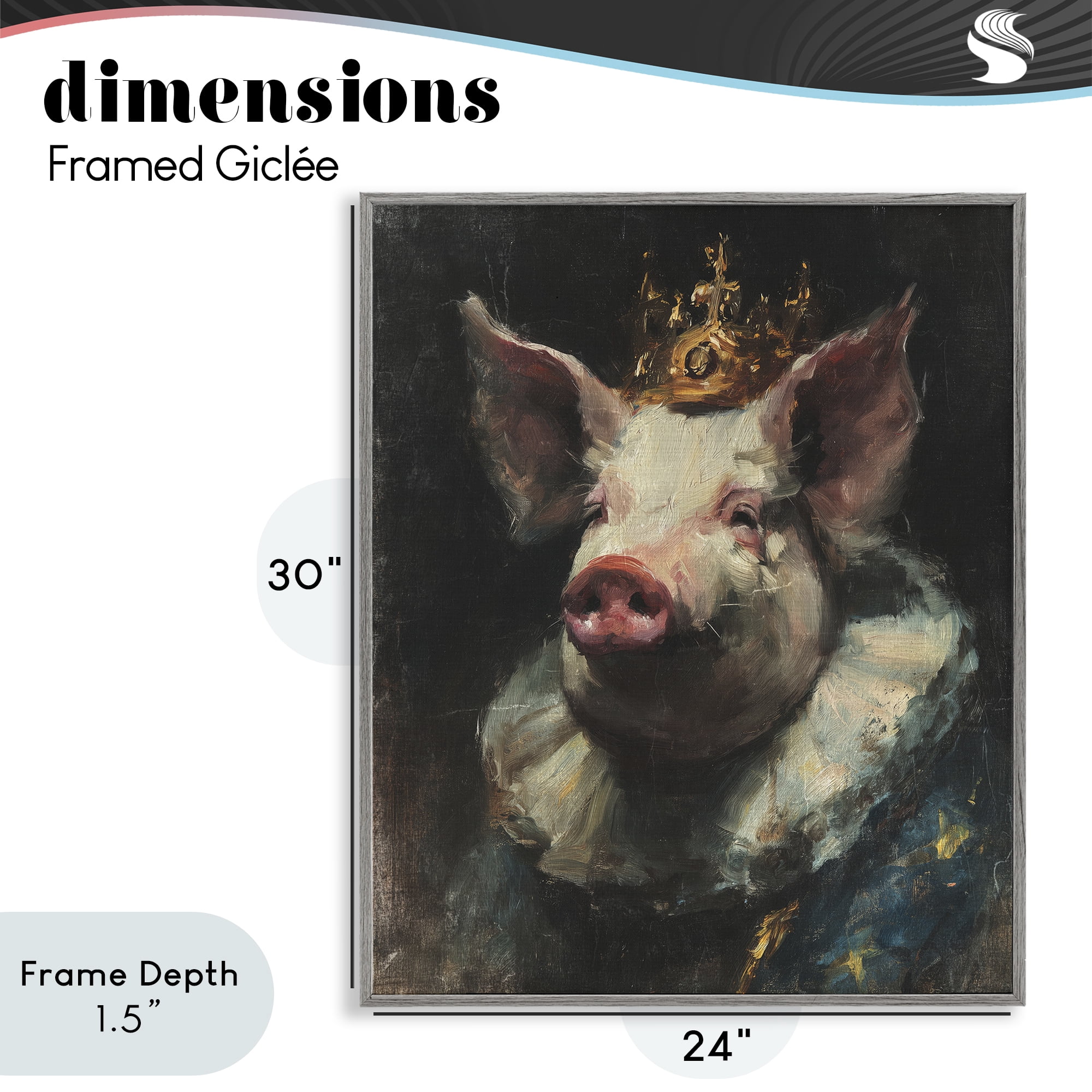 Stupell Industries Crowned Imperial Pig Gray Framed Giclee Art, design by Svetlana Aleynikova