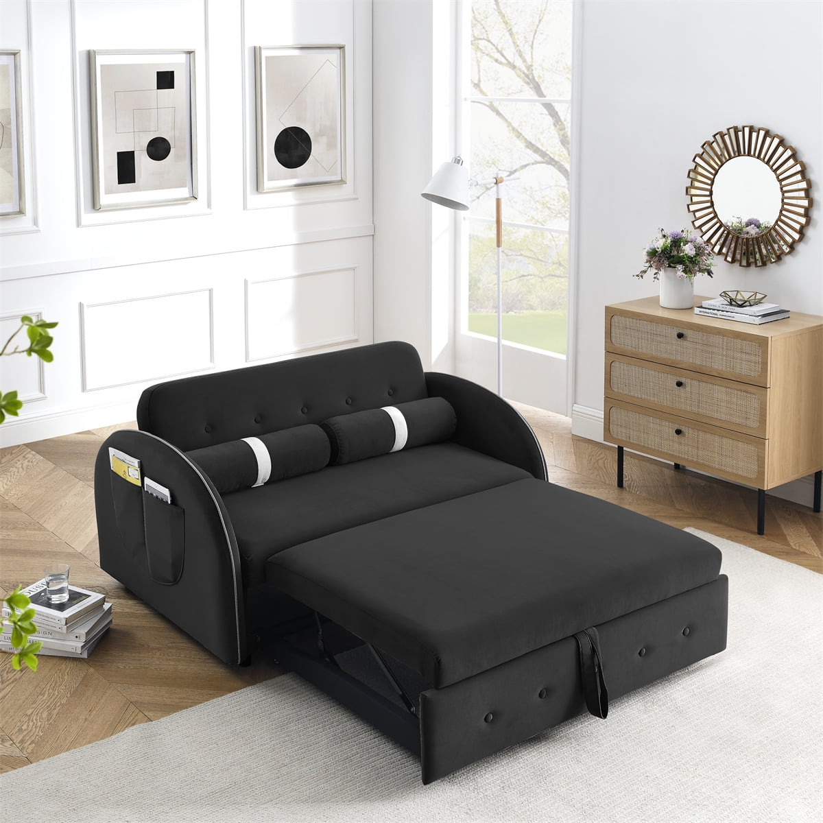 Sleeper Sofa Bed,Modern 2 Seater Loveseats Sofa Couch with Adjsutable