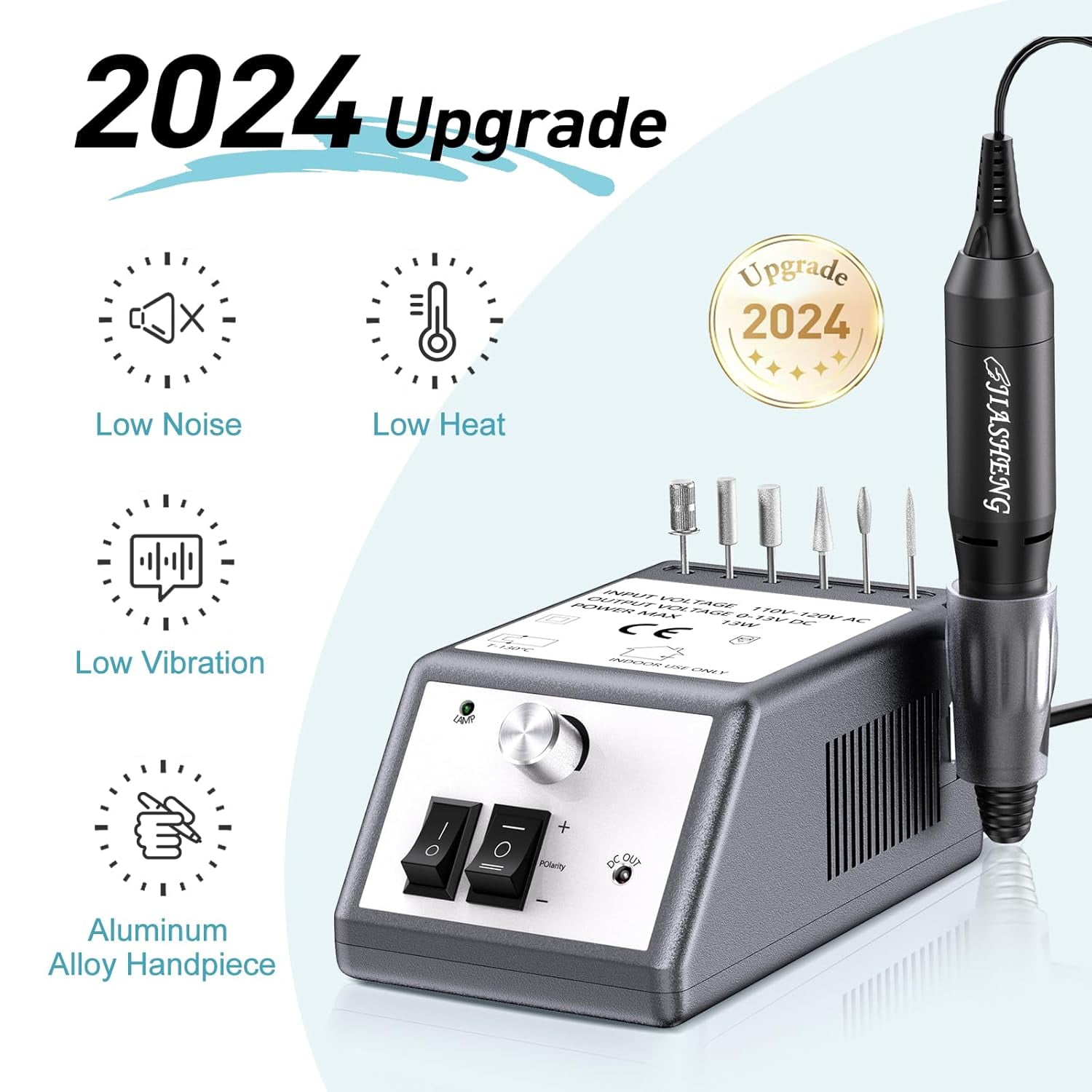 20000 RPM Electric Nail Drill with 6 Bits & 100 Sanding Bands, Low Noise Operation for Manicure, Pedicure & Nail Art