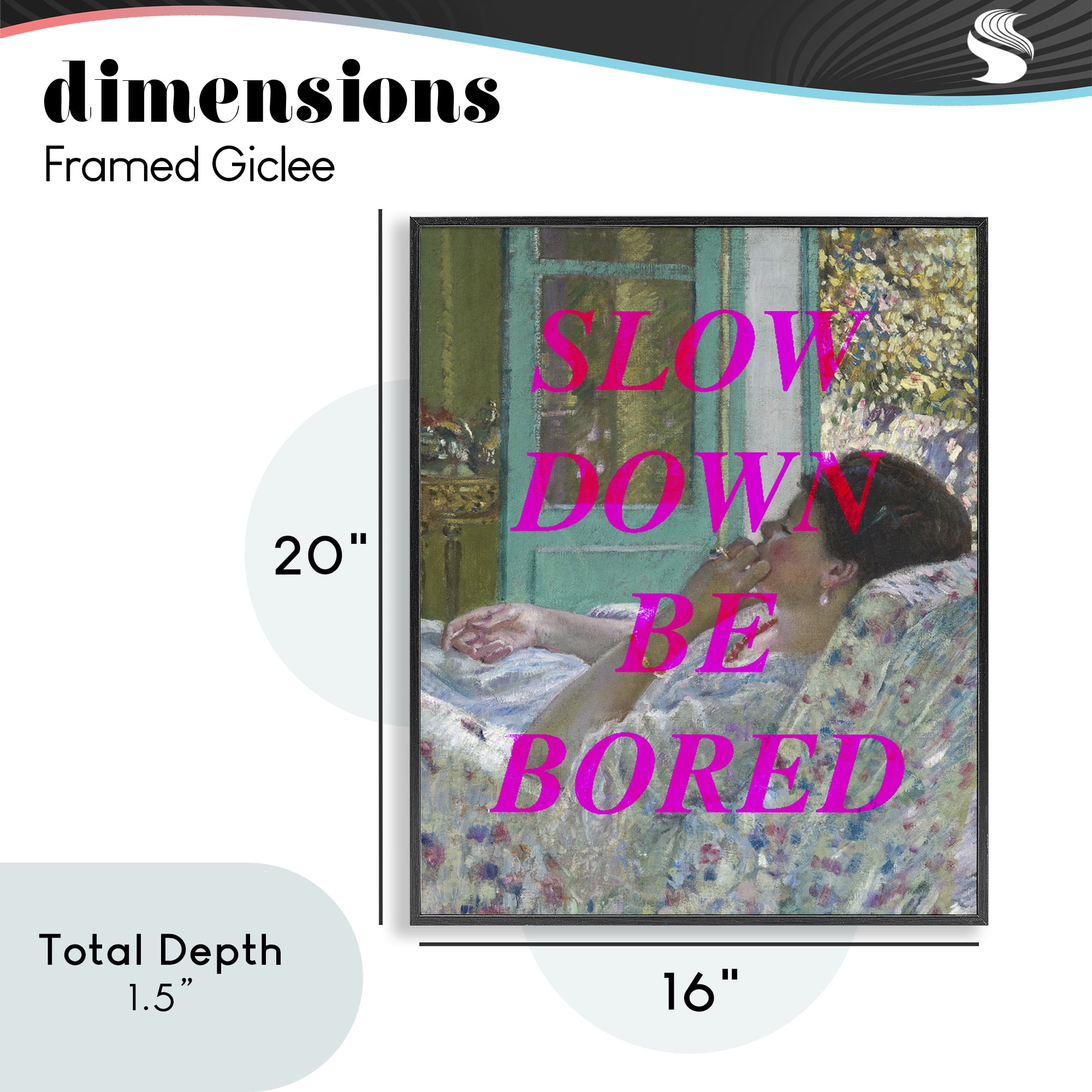 Slow Down Be Bored Classic Black Framed Giclee Art, design by Lil' Rue