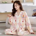 thumbnail image 5 of Pijamas de algodón de otoño para mujer, ropa de dormir a cuadros dulce, pijamas femeninos, trajes de salón informales de manga larga, ropa de dormir con solapa, 5 of 5
