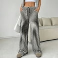 thumbnail image 6 of Women’s Wide Leg Palazzo Pants High Waisted Striped Knit Lounge Pants Elastic Waist Drawstring Casual Pajama Trousers, 6 of 8