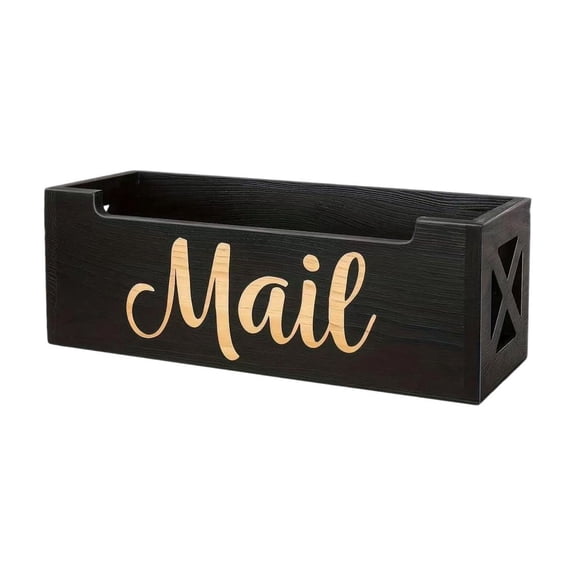 Black Wooden Mail Organizer Desktop Letter Storage Box Mail Sorter For Home Office Entryway Countertop Desk Organization