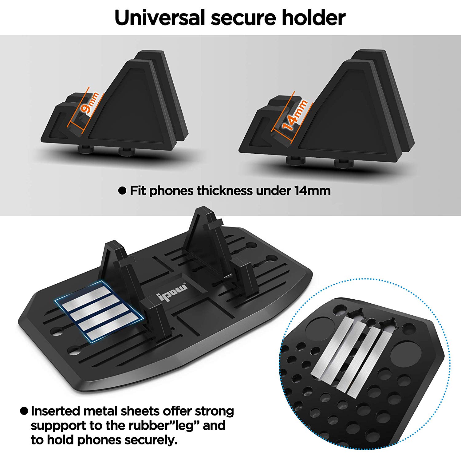 IPOW Dashboard Phone Holder Universal Car Dash Cell Phone Mount Holder Silicone Stand Dock Cradle for Smartphone iPhone, Samsung Galaxy, HTC, LG, Note, Nexus - image 5 of 7