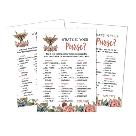 Inkdotpot 50 Sheets What'sIn Your PurseBaby Shower GameCards Deer Jungle Animals Activity CardsPartyIdea Baby Shower Party Supply