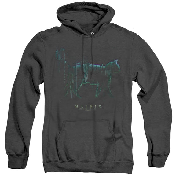 The Matrix Resurrections Glitch Cat Unisex Adult Pull-Over Heather Hoodie,Black, Medium