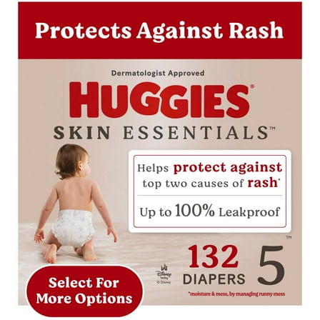 Huggies Skin Essentials Baby Diapers, Size 5 (27  lbs), 132 Count (Select for More Options)