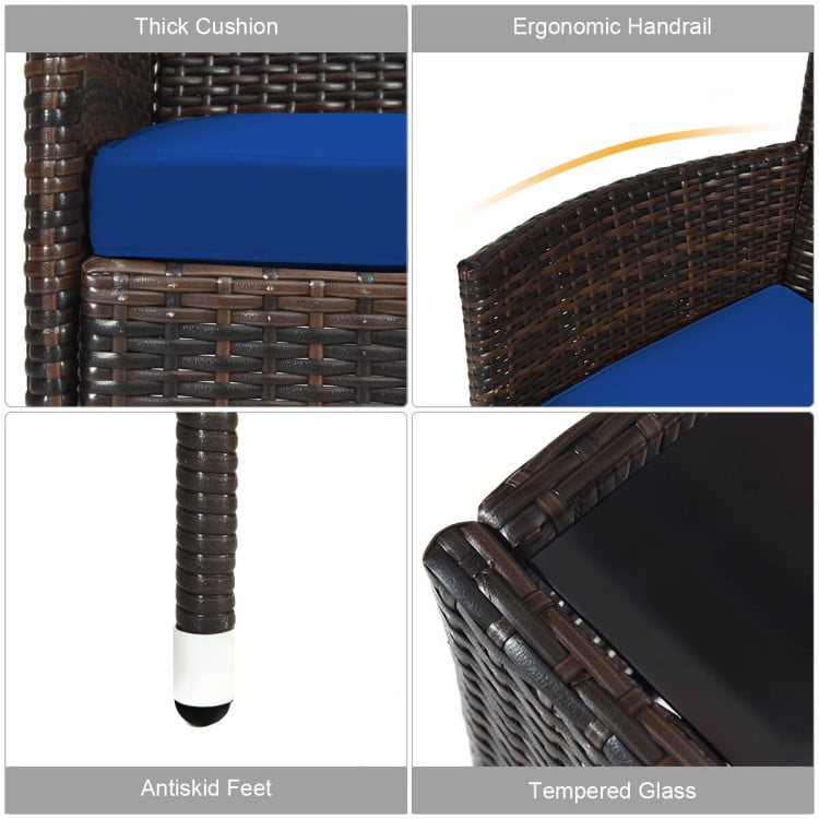 Aimee Lii 4 Pieces Patio Cushioned Wicker Conversation Set, Outdoor Sectional Set with with Glass Coffee Table, Navy Aimee Lii 4 Pieces Patio Cushioned Wicker Conversation Set, Outdoor Sectional Set with with Glass Coffee Table, Navy