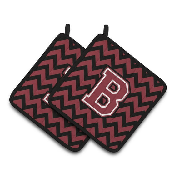 Carolines Treasures CJ1052-BPTHD Letter B Chevron Garnet and Black Pair of Pot Holders, 7.5HX7.5W, multicolor