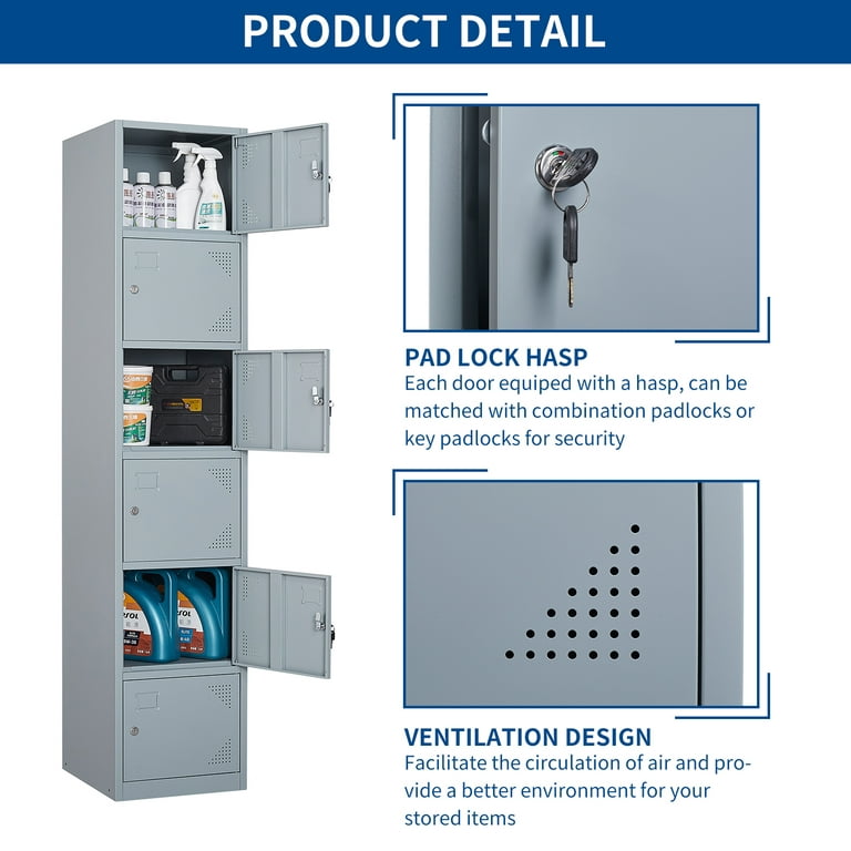 6-Shelf Metal Locker Storage Cabinet, 47.3 in. Employees Locker with  Shelves and 6 Lockable Doors for Home, School, Gym