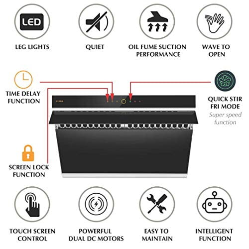 FOTILE inclined Vent Series 30" 1000 CFM Under Cabinet or Wall Mount Range Hood with 2 LED lights, Motion and Touch Activation in Onyx Black Tempered Glass