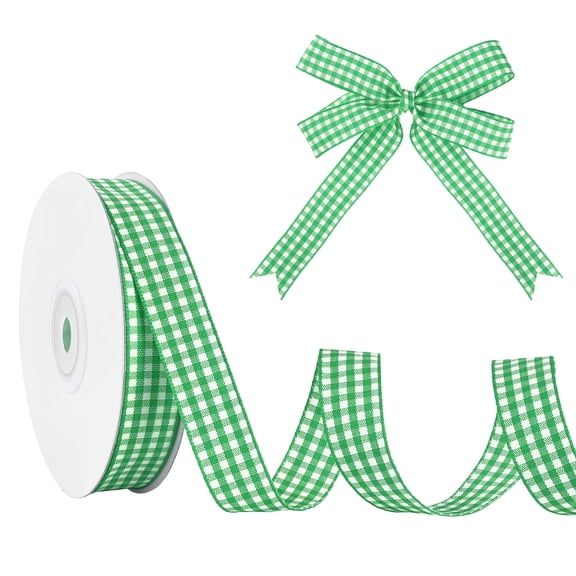 GTYBOVA Gingham Green Ribbon, 5/8 Inch x 25 Yards Polyester Plaid Checked Ribbon with Woven Edge, for Gift Wrapping, Wedding, DIY Craft, Sewing & Home Decoration