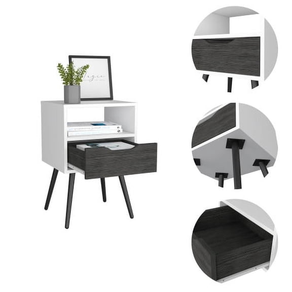 Nmkwnr Wood Beside Table with 1 Drawer and 1 Shelf, Nightstand for Home, Living Room, White