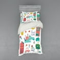 thumbnail image 1 of Saying Duvet Cover Set, Composition of Cartoon Elements Flowers Animals Apartments Car Tree, Bedding Set with Shams and Fitted Sheet, 3 Sizes, by Ambesonne, 1 of 3