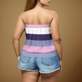 thumbnail image 5 of Horkkom Going Out Tops for Women Plus Size Summer Bandeau Tops Striped Off the Shoulder Strapless Tops 4XL, Gifts for Women, 5 of 7