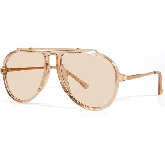 Oversized Aviator Sunglasses for Women Men Retro 70s Glasses Trendy Designer Vintage Metal Shades(Light Champagne)