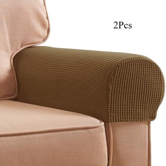 Set of 2 Checkered Highly Stretchable Sofa Arm Covers, Anti-Slip for Recliners Armchairs, Pet Resistant(Coffee)