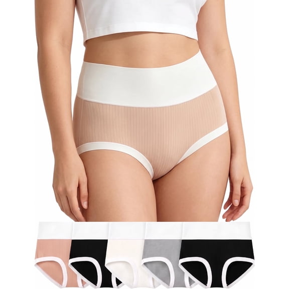 Loritta Secret Womens Panties, High Waisted Full Coverage Cotton Briefs 5-Pack Breathable Seamless Underwear for Women S-2XL