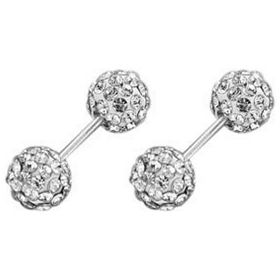 Grofry 1 Pair Ear Studs 6mm Double Head Screw Back Small Hypoallergenic Shiny Cubic Zirconia Women Earrings Jewelry