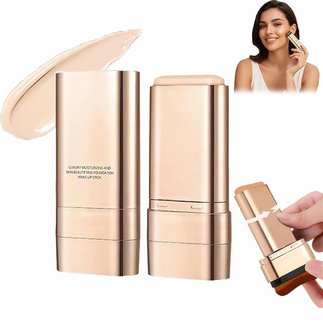 Luminous Dual-Ended Concealer Foundation Stick, Korean Foundation Stick 3 in 1 with Brush, Lightweight, Brightens, Long-Lasting for All Skin Types (#01Bright White)