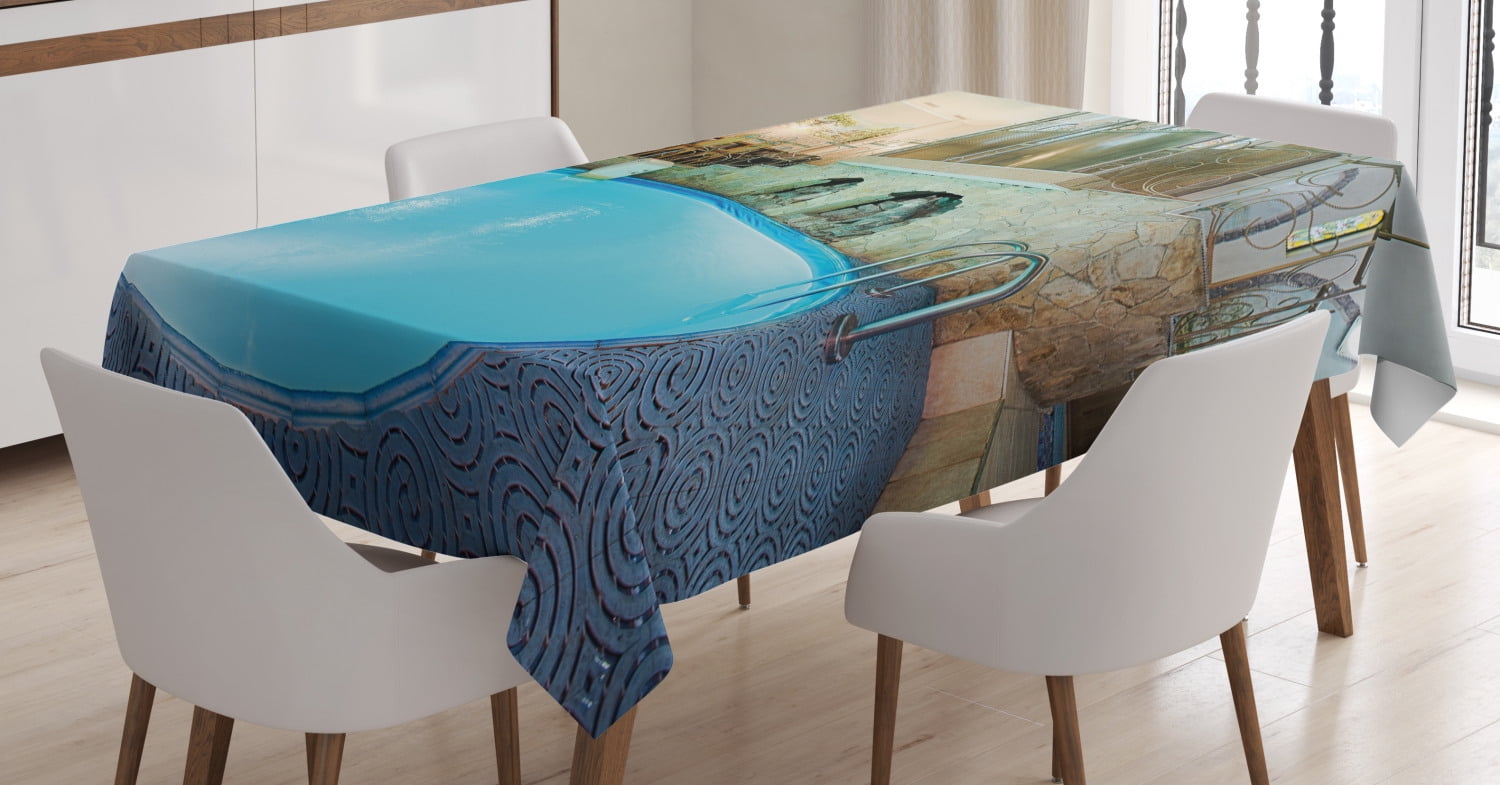 Modern Decor Tablecloth, Vivid Blue Swimming Pool in Spa Interior ...