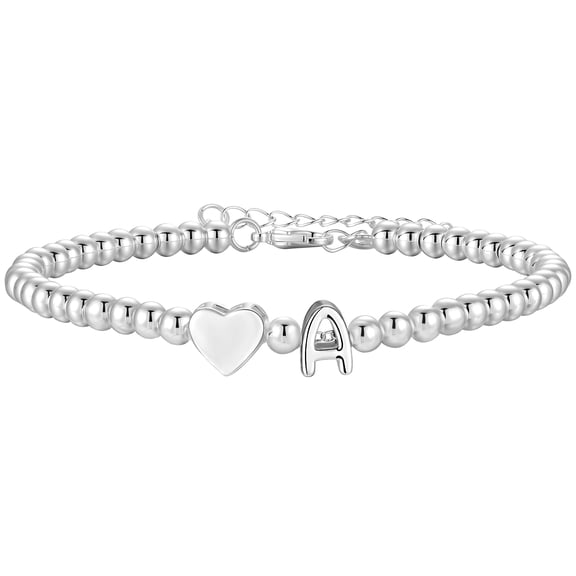 LUNVKY S925 Sterling Silver Plated Love Heart Initial Beaded Bracelet for Women Girls Letter A Personalised Birthday Jewelry Gifts Teen Mom Her Girlfriend Daughter Wife Kids Age Ideas