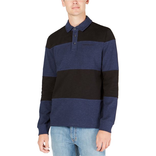 Calvin Klein Polo de rugby a rayas para hombre, azul, 3XLT