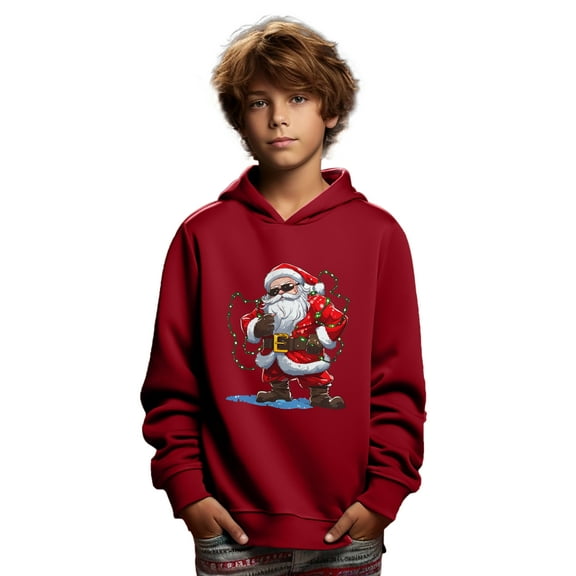 Mikrdoo Kid Boys Casual Tops Cool Santa Print Long Sleeve Christams Pullover Hoodies Sweatshirt From 5T-14T
