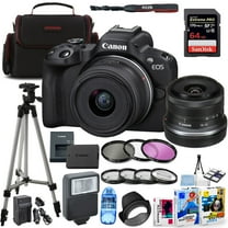 Canon EOS R50 Mirrorless Camera with 18-45mm Lens Bundle   64GB Extreme Pro Memory, Case, Filter, Macros, Flash, Tripod and More