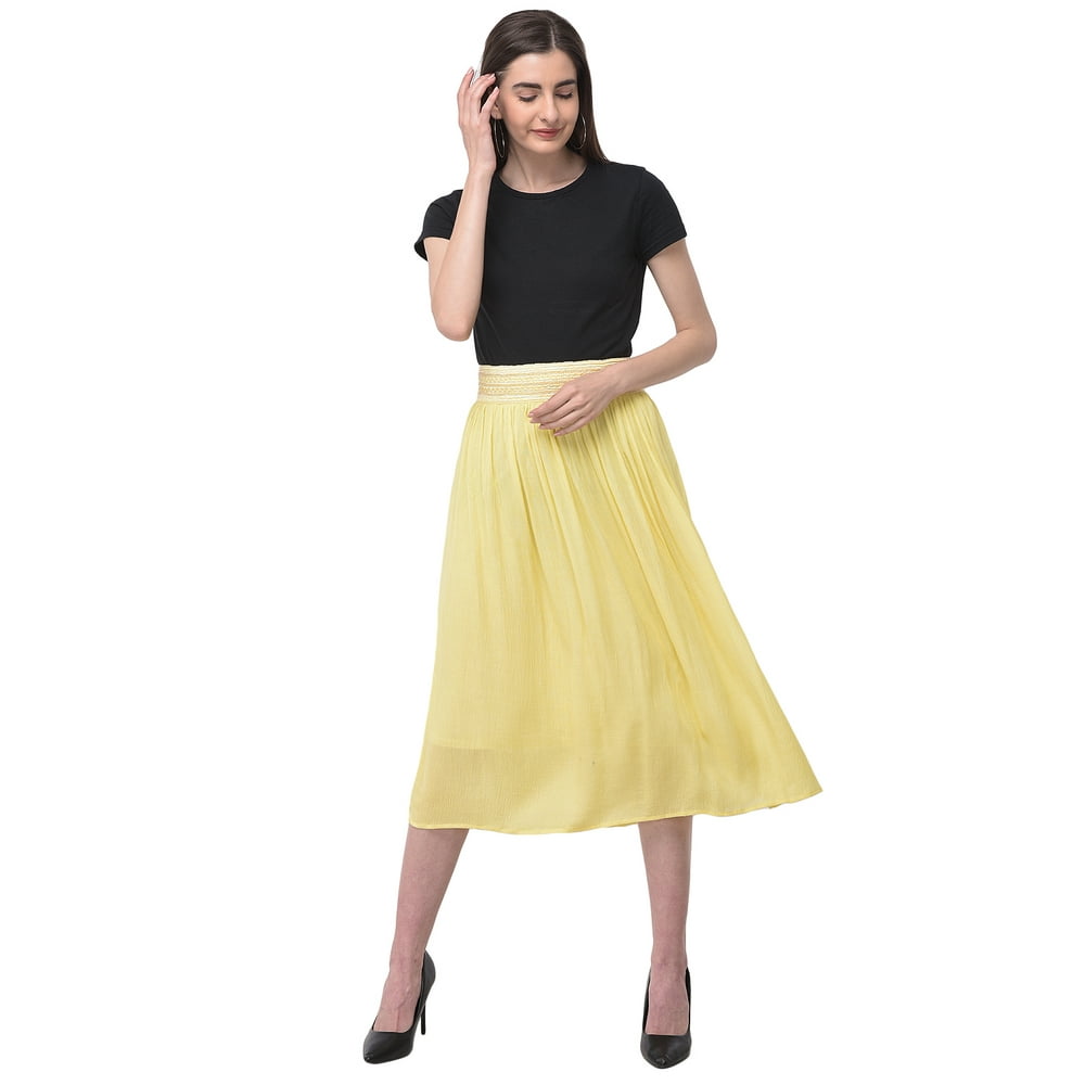 Oussum Rayon Womens Skirts Gauze High Waist Skirt for Women Solid