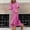 Hot Pink, variant on Ayolanni Geometric Print Women Summer Dresses Puff Sleeve 3/4 Sleeve V-Neck Hawaii Maxi Shift Dress Ruched Knee Length Beach Vacation Boho Sundress Pink L