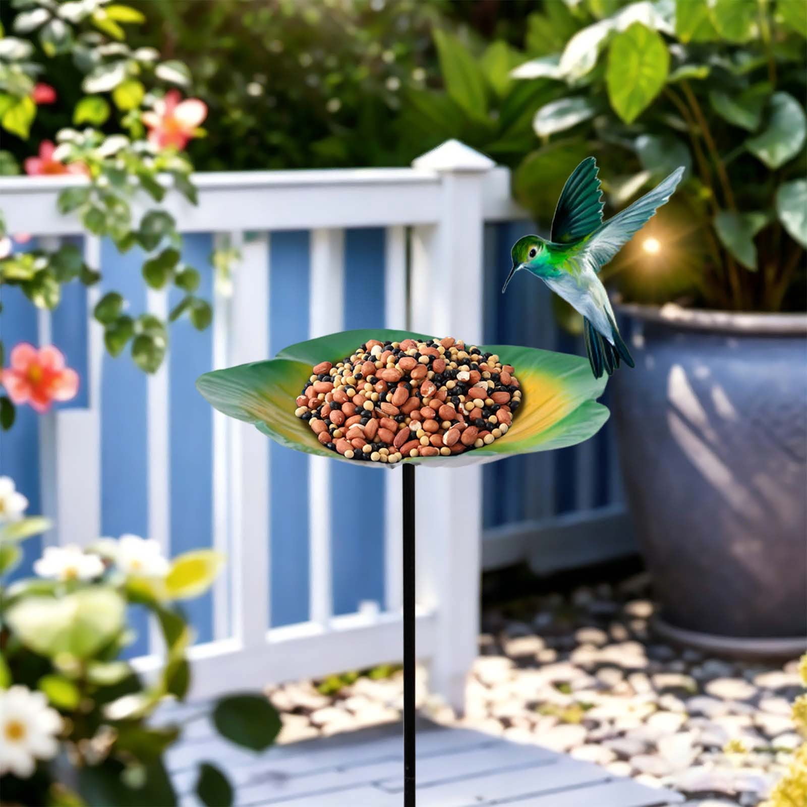 Detachable Flower Shaped Bird Feeder, No Mess Bird Feeder, Weather Resistant Ground Plug-in Water Dispenser, Automatic Bird Feeder, Metal Petal Ground Stake Feeder for Bird Feeding 1Pcs
