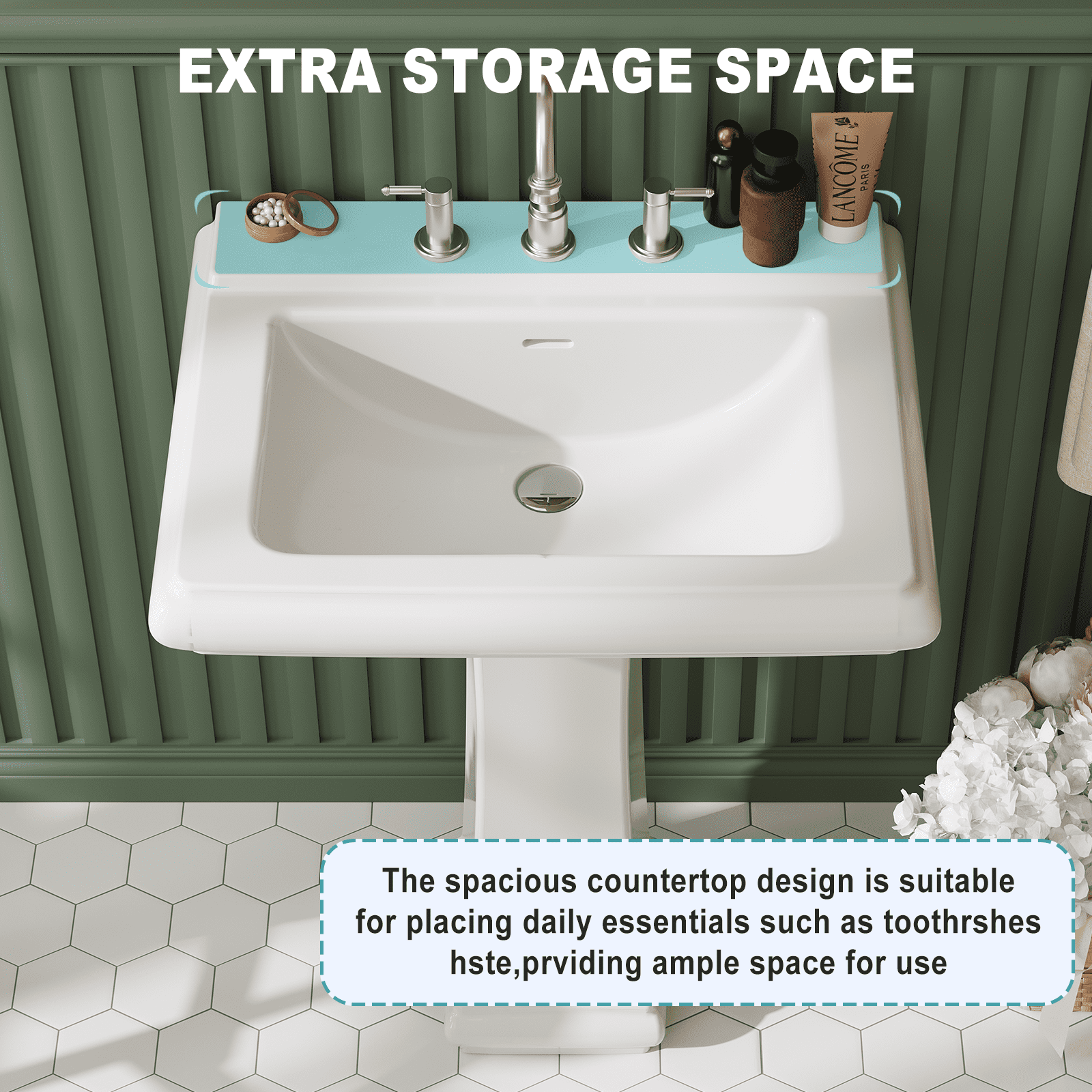 Luku Bathroom Pedestal Sinks, Rectangular Pedestal Sink Modern White Ceramic Pedestal Bathroom Sink Fits 4 in Faucets