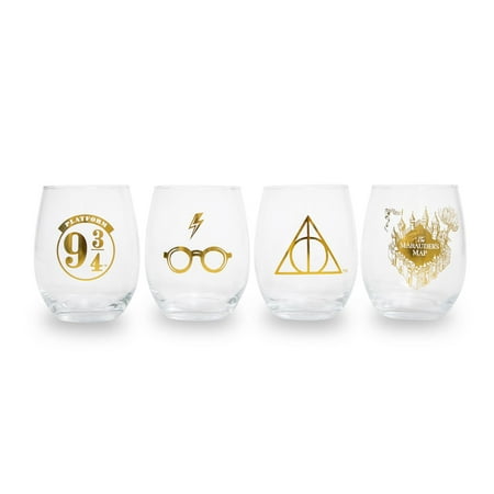 

Harry Potter Icons Stemless Wine Glasses Set Of 4 | Each Holds 20 Ounces