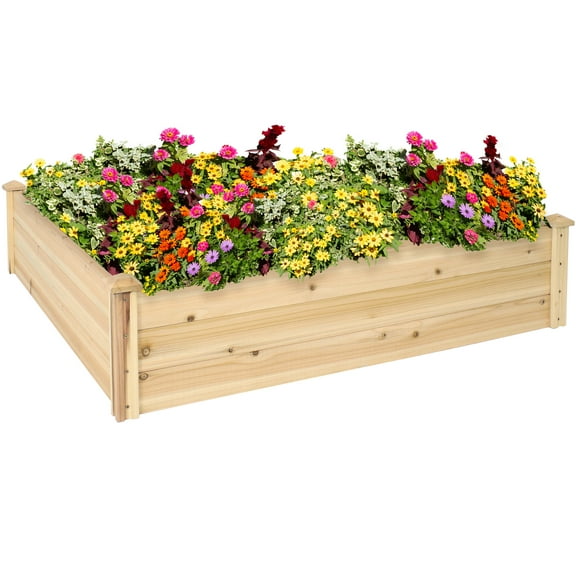 Sunnydaze 48" x 48" x 12" Square Natural Wooden Outdoor Raised Garden Bed