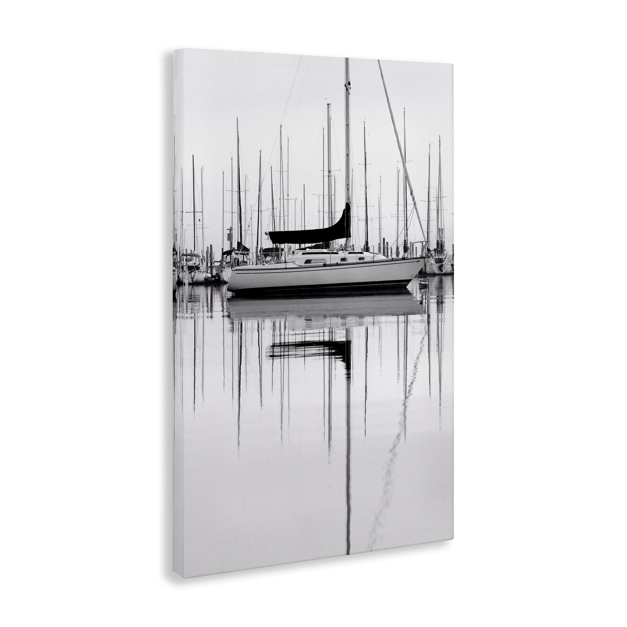 Stupell Industries Monochrome Boat Harbor Transportation Photography Wrapped Canvas Art Print Wall Art, 30 x 45