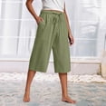thumbnail image 2 of Kaemgyyd Womens Plus Size Capris Lounge Drawstring Cotton Linen Bermuda Shorts Flowy Wide Leg Beach Vaction Cropped Trousers, 2 of 6