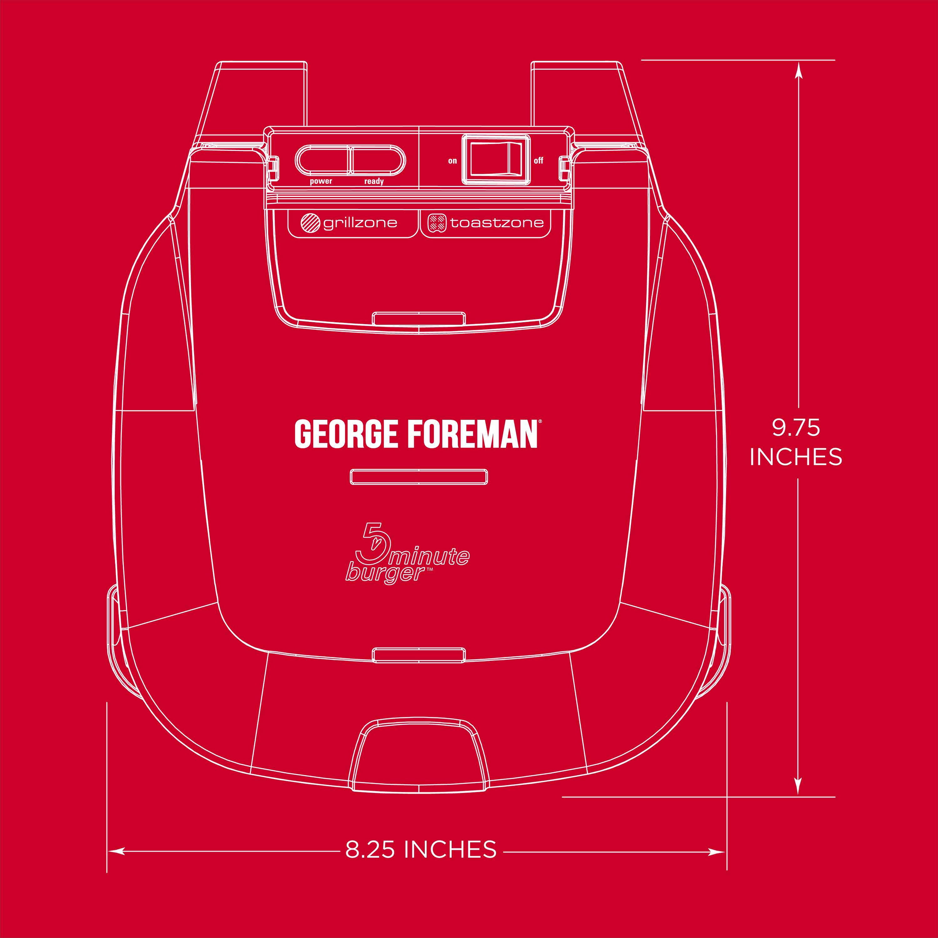 George Foreman 5-Minute Burger Grill, Electric Indoor Grill, Red
