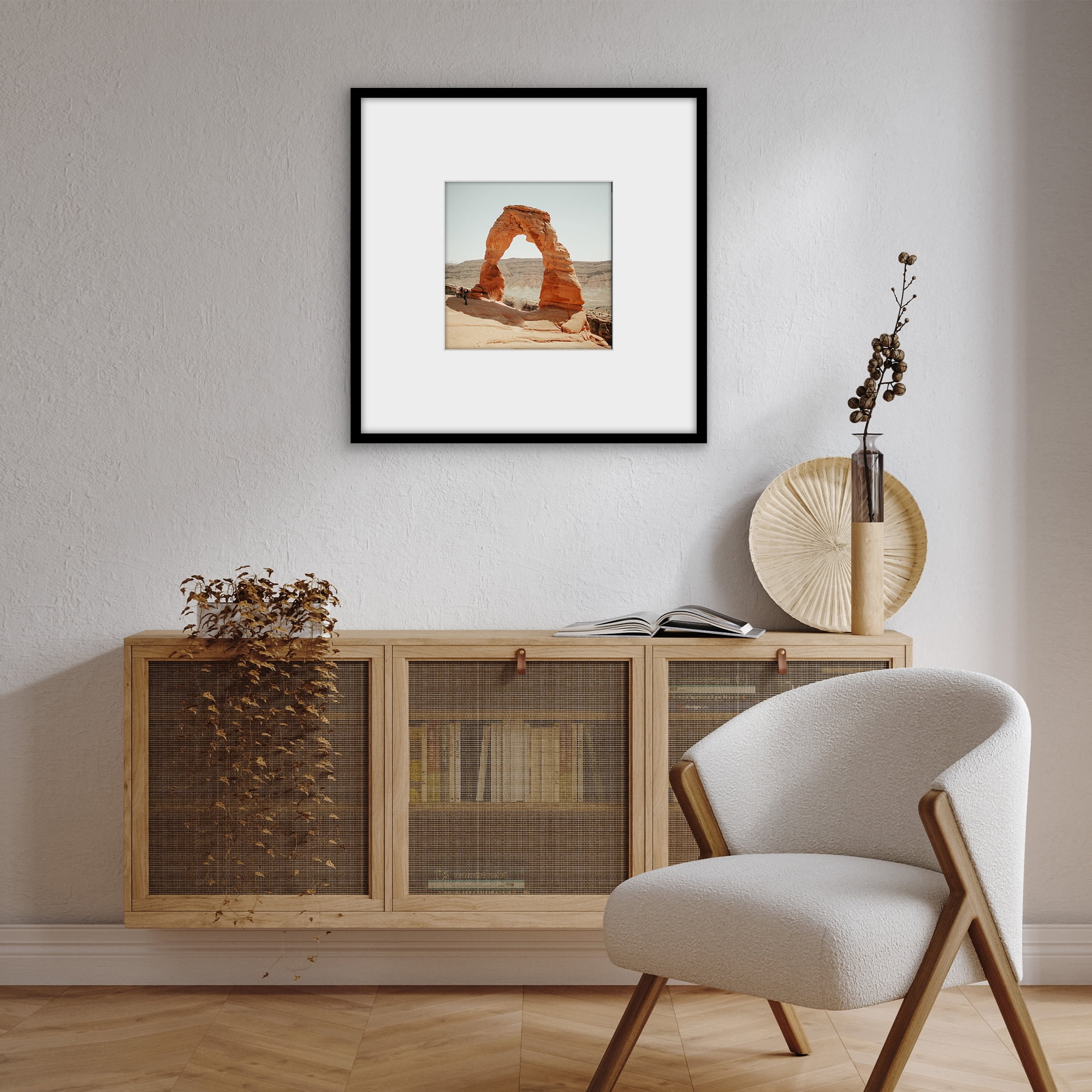Americanflat 24x24 Picture Frame with Polished Plexiglass with 12x12 Mat Display Photo Streamline - Black