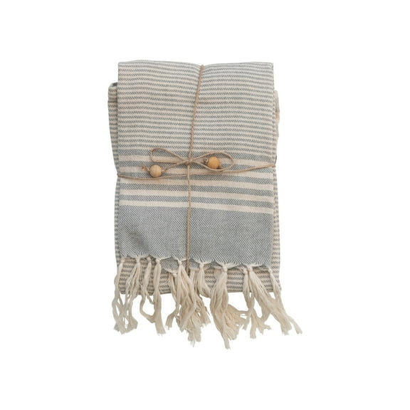 Creative Co-Op Cotton Tea Towels with Stripes and Fringe, Set of 3 Styles