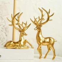 2-Piece Christmas Resin Reindeer Ornament Set, Festive Deer Figurines, Desktop Mantel Decor for Living Room Office, Durable Holiday Gift