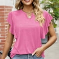thumbnail image 5 of Lolmot Plus Size Tops for Women T-Shirts Spring and Summer Flounce V-Neck Solid Color Bottom T-Shirt Hollow Top, 5 of 5