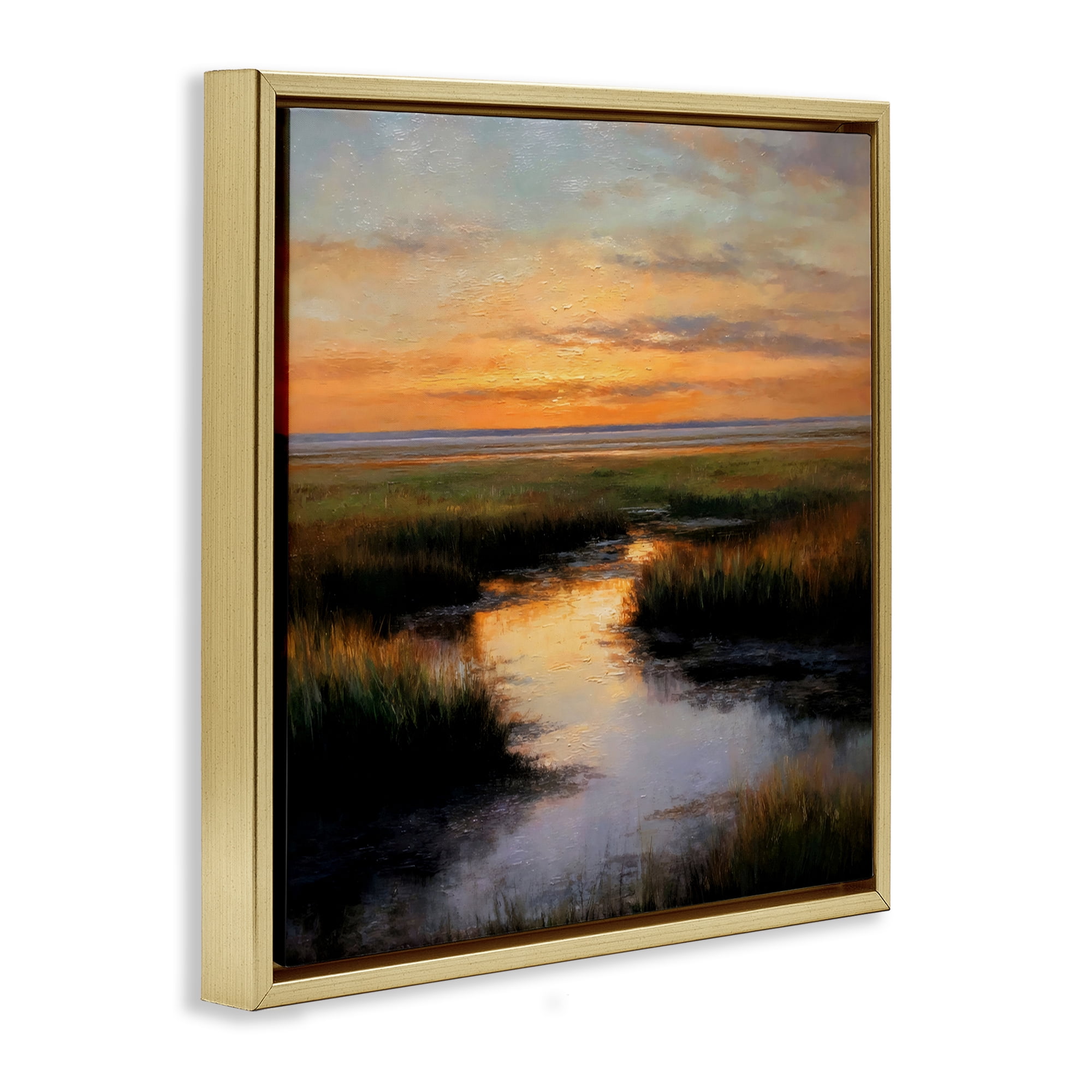 Stupell Industries Warm Marshland Sunset Gold Framed Floater Canvas Wall Art, design by Petal Prints Design